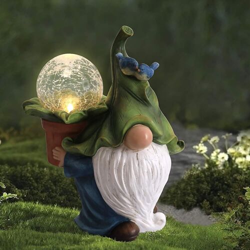 Figurine de jardin en résine - Nain de Noël à longue barbe et boule de cristal