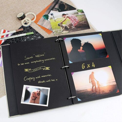 Album Photo Diy Avec Pages Noires, Scrapbooking, Livre Photo En Lin, Avec Décoration Vintage