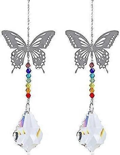 Lot de 2 boucles en cristal papillon à suspendre avec ornements en cristal de verre K9 des 7 chakras