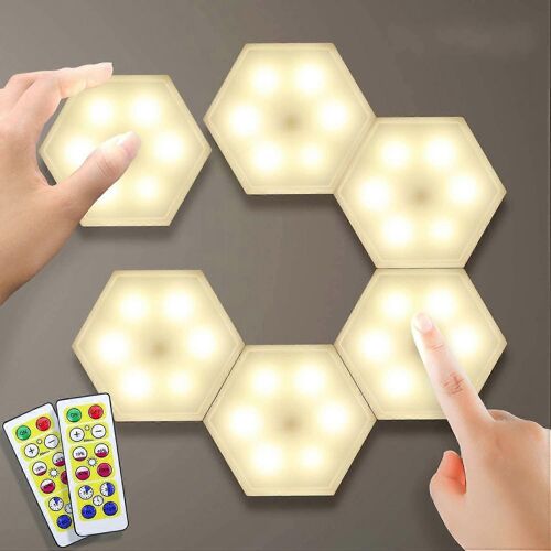 2025 - 6 Pièces Lampe De Placard Éclairage D'armoire Diy Applique Murale Hexagonale Assemblage Lampe Tactile Led Sensible Au Toucher