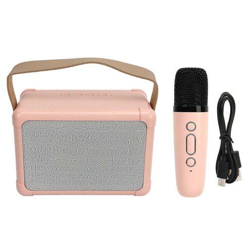 Mini haut-parleur Bluetooth sans fil, microphone, lumière LED, 6 effets sonores, batterie grande capacité, lecteur de karaoké, rose