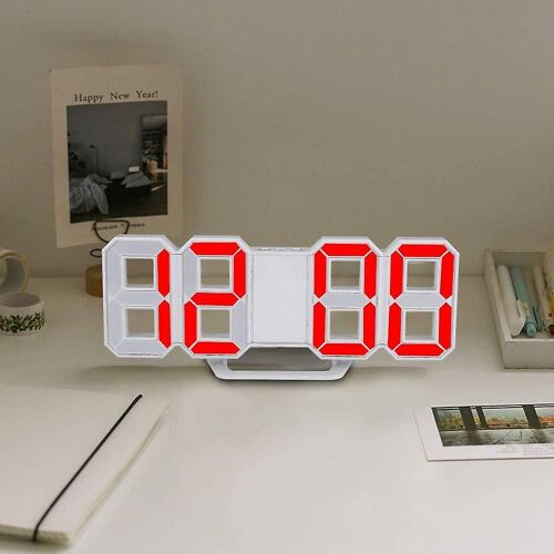 Horloge murale numérique LED 3D, réveil pour chambre à coucher, bureau, décoration d'intérieur, boîtier blanc (rouge)