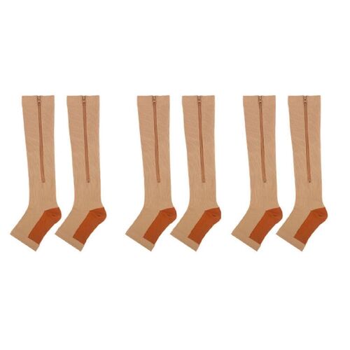 Chaussettes De Compression À Fermeture Éclair 2025, Bout Ouvert, Hauteur Genou, Extensibles, Respirantes, Pour Le Sport, 3 Paires, S/M