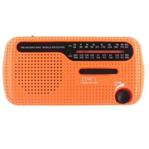 Radio solaire portable à manivelle 1200 mAh USB haut-parleur d'urgence orange
