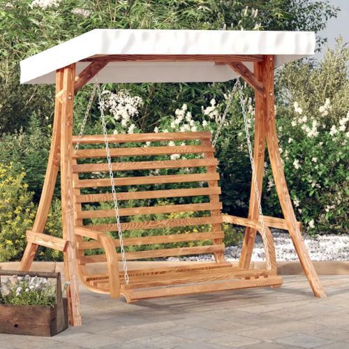 Balancelle De Jardin - Bois Massif D'épicéa - 2 Personnes - Auvent Crème - Dossier Ergonomique - Finition Teck