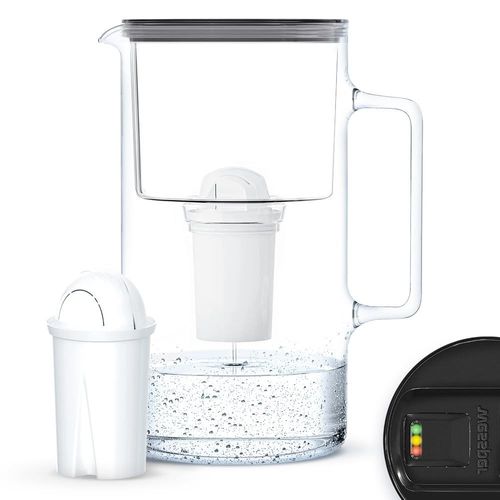 KAKYL-Carafe Filtrante En Verre Pour Eau 3L Avec Compteur Led,Remplacement De Cartouche Aquaphor Standard,Brita Classic,Dafi Classic,Réduction Du Calcaire|Carafe Filtrante+Filtre Eau,Noir
