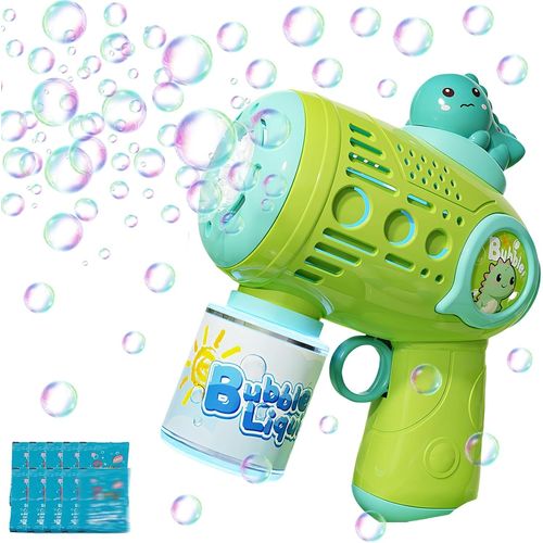 Kakyl-Machines À Bulles De Savon,Dinosaure Vert T-Rex Pistolet A Bulles Led Avec 10x10ml Concentré À Bulles Pour Enfants De 4 À 8 Ans Jouet Cadeau Pour Des Fêtes,Jouet D'été,Extérieure Intérieure,Mar