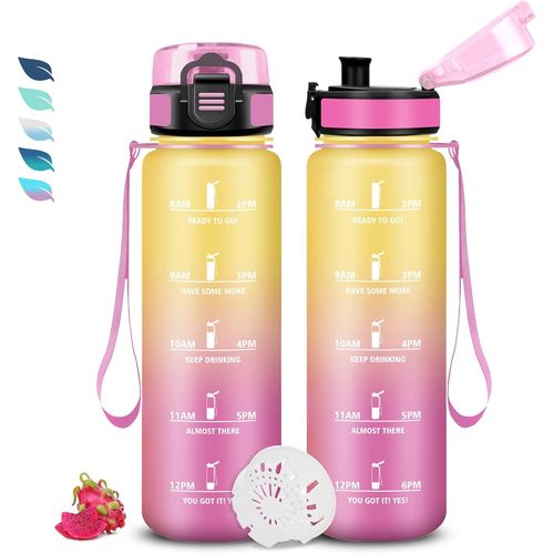 Kakyl-Bouteille,Gourde 1l,Gourde Sport Avec Filtre,Bouteille Graduée Pour 1 Journee,Water Bottle Motivation,Avec Slogan De Motivation,Facile À Nettoyer,Water Bottle Pour Running,Voyage,Extérieur