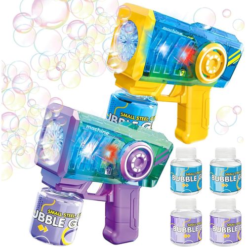 Kakyl-2pcs Pistolets À Bulles De Savon Gun,Bubble Blaster Pistolet A Bulles Automatique Avec Lampes,4 * 90ml De Solution À Bulles,Machine À Bulles Jouets De Jardin Cadeau De Fête De Mariage