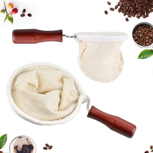 Cmws-2 Pcs Filtre À Café En Flanelle De Coton Avec Poignée Filtre À Café 2 Tailles Différentes Réutilisable Lavable Amovible Pour Café Maison Bureau