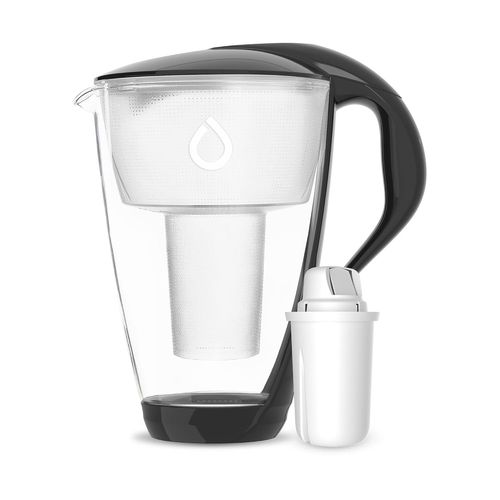 KAKYL-Crystal Carafe Filtrante En Verre Led 2L,1 Filtre Classique,Noir-Cartouche À Charbon Actif,Réduit Le Calcaire Et Le Chlore,Filtration De L'Eau,Carafe Filtre Eau-Sans Bpa