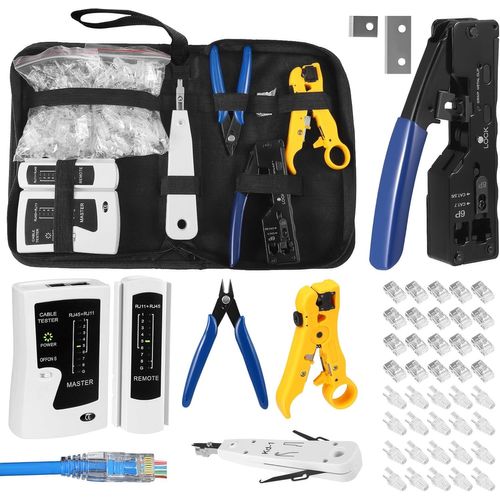 GKWL-Network D¿Installation Kits,Pince À Sertir Rj45 Avec 50 Connecteurs Rj45 Cat5/Cat5E/Cat6 Pass Through,Kit De Sertissage Rj45/Rj11/Rj12,Pince Coupante,Lsa Outil De Montage,Testeur De Câble R