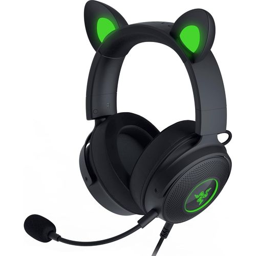 KYAOAYO-Kraken Kitty Edition V2 Pro - Casque Gaming Filaire Rgb Avec Oreilles Interchangeables (Oreilles Interchangeables, Eclairage Réactif Au Streaming, Haut-Parleurs Titanium De 50Mm) Noir