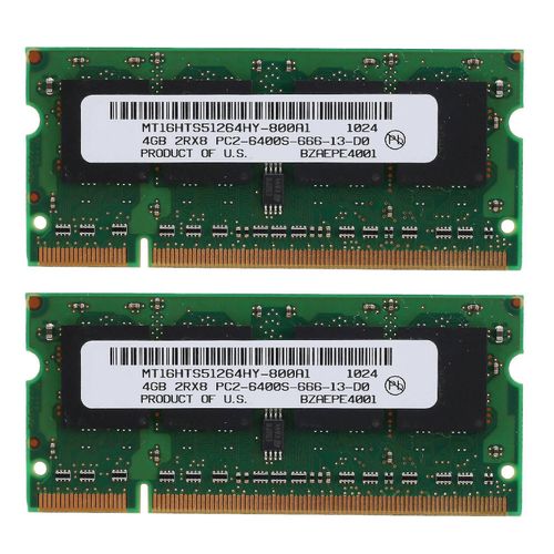 Lot de 2 mémoires DDR2 4 Go pour ordinateur portable, 800 MHz, PC2 6400 Sodimm 2RX8, 200 broches, pour Intel AMD