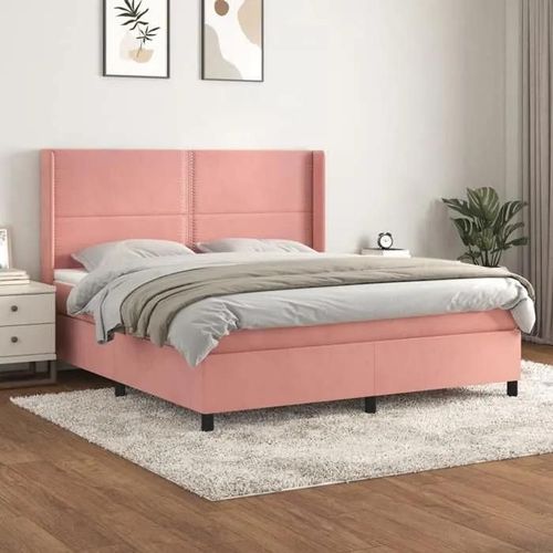 3132632 Vidaxl Lit À Sommier Tapissier Avec Matelas Rose 160x200 Cm Velours