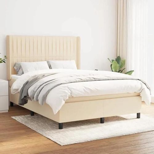 3131590 Vidaxl Lit À Sommier Tapissier Avec Matelas Crème 140x190 Cm Tissu