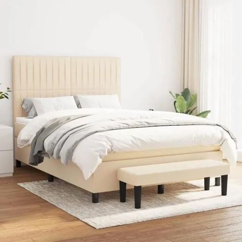 3136754 Vidaxl Lit À Sommier Tapissier Avec Matelas Crème 140x190 Cm Tissu