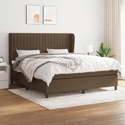 3128136 Vidaxl Lit À Sommier Tapissier Avec Matelas Marron Foncé 160x200 Cm
