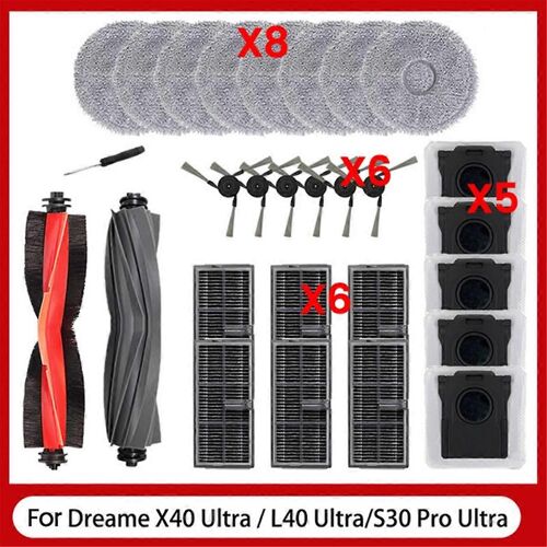 Lot de 28 accessoires pour aspirateurs L40 Ultra / X40 Ultra / S30 Pro Ultra, brosse latérale principale, chiffon de nettoyage