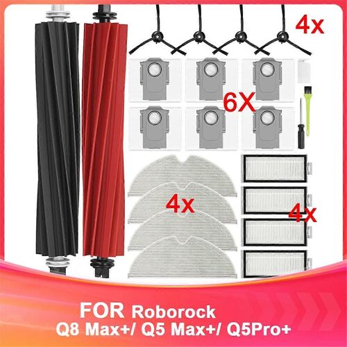 Kit d'accessoires pour aspirateur robot Q8 Max+/ Q5 Max+/ Q5Pro+, filtres latéraux principaux, tampons de nettoyage, sacs à poussière
