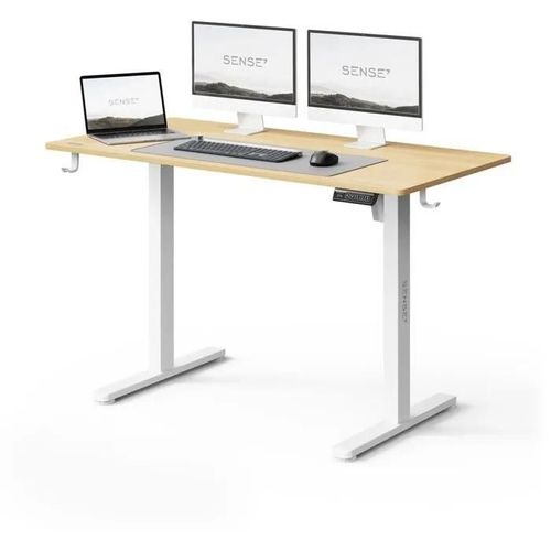 Bureau Électrique Sense7 Nojo Light 120 X 60 Cm Blanc Marron Clair - Table Gaming, Réglable Hauteur, Mémoire, Support Casque