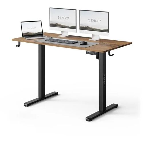 Bureau Électrique Sense7 Nojo Light 120 X 60 Cm Noir Marron Foncé- Table Gaming, Réglable Hauteur, Mémoire, Support Casque