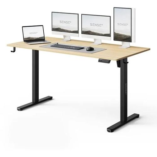 Bureau Électrique Sense7 Nojo Light 140 X 70 Cm Blanc Marron Clair - Table Gaming, Réglable Hauteur, Mémoire, Support Casque