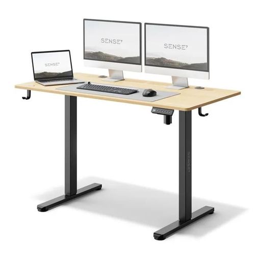 Bureau Électrique Sense7 Nojo Light 120 X 60 Cm Noir Marron Clair- Table Gaming, Réglable Hauteur, Mémoire, Support Casque