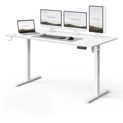Bureau Électrique Sense7 Nojo Light 140 X 70 Cm Blanc - Table Gaming, Réglable Hauteur, Mémoire, Support Casque