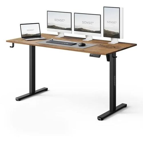 Bureau Électrique Sense7 Nojo Light 140 X 70 Cm Noir Marron Foncé- Table Gaming, Réglable Hauteur, Mémoire, Support Casque