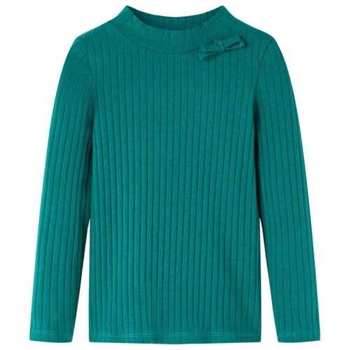 T-Shirt Enfants À Manches Longues Tricot Côtelé Vert Foncé 116