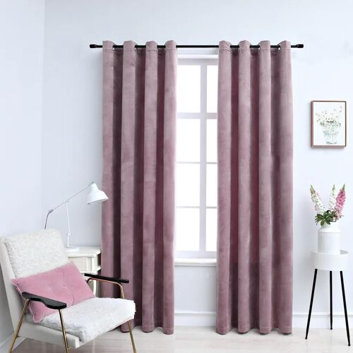 Vidaxl Rideaux Occultants Avec Anneaux 2 Pcs Velours Rose 140x175 Cm