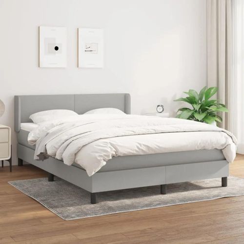 3129553 Vidaxl Lit À Sommier Tapissier Avec Matelas Gris Clair 140x200cm Tissu