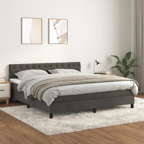 3141492 Vidaxl Lit À Sommier Tapissier Et Matelas Gris Foncé 160x200cm Velours