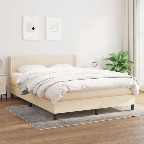 3129558 Vidaxl Lit À Sommier Tapissier Avec Matelas Crème 140x200 Cm Tissu