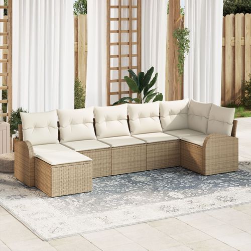 Ensemble De Canapé 7 Pièces Avec Coussins Beige Rotin, Canapé De Jardin 2 Places Avec Rangement, Beige Rotin 3354800