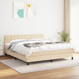 3140390 Vidaxl Lit À Sommier Tapissier Avec Matelas Crème 160x200 Cm Tissu