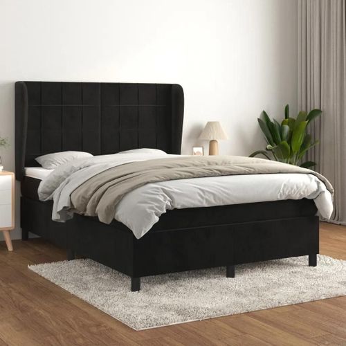 3129209 Vidaxl Lit À Sommier Tapissier Avec Matelas Noir 140x190 Cm Velours