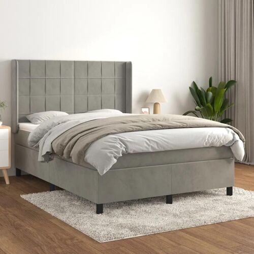 3132681 vidaXL Lit à sommier tapissier et matelas Gris clair 140x200cm Velours