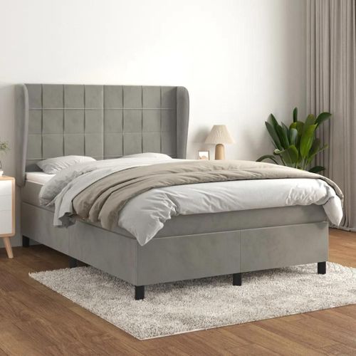 Vidaxl Lit À Sommier Tapissier Et Matelas Gris Clair 140x190cm Velours - Modèle 3129207