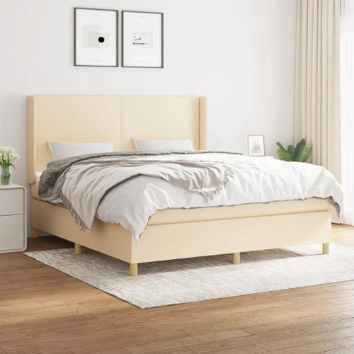 3131846 Vidaxl Lit À Sommier Tapissier Avec Matelas Crème 160x200 Cm Tissu