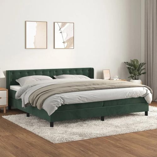 3131222 vidaXL Lit à sommier tapissier et matelas Vert foncé 200x200cm Velours