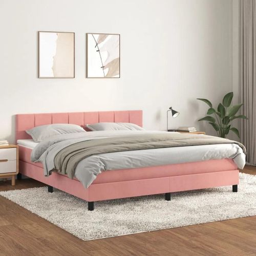 3141316 Vidaxl Lit À Sommier Tapissier Avec Matelas Rose 160x200 Cm Velours