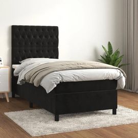 Vidaxl Lit À Sommier Tapissier Avec Matelas Noir 90x190 Cm Velours - Modèle 3143177