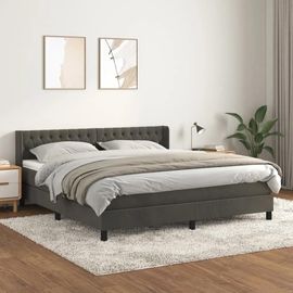 3131148 Vidaxl Lit À Sommier Tapissier Et Matelas Gris Foncé 160x200cm Velours
