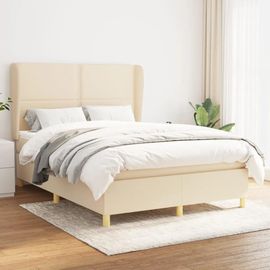 3128450 Vidaxl Lit À Sommier Tapissier Avec Matelas Crème 140x200 Cm Tissu