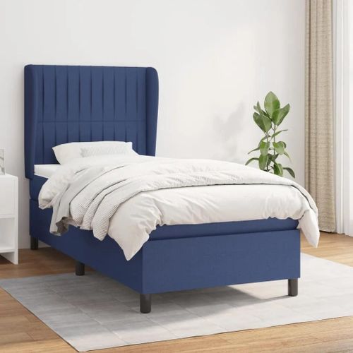 3128107 Vidaxl Lit À Sommier Tapissier Avec Matelas Bleu 100x200 Cm Tissu