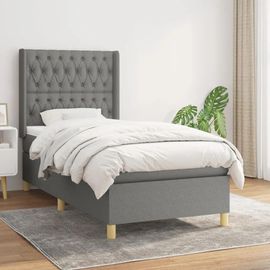 Vidaxl Lit À Sommier Tapissier Et Matelas Gris Foncé 90x190 Cm Tissu - Modèle 3132194