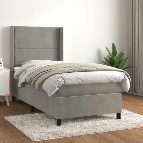3132591 vidaXL Lit à sommier tapissier et matelas Gris clair 90x190 cm Velours