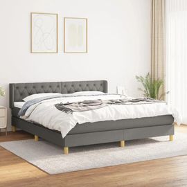 3130522 Vidaxl Lit À Sommier Tapissier Avec Matelas Gris Foncé 160x200cm Tissu